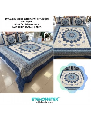 ETEHOMETEX ÇİFT KİŞİLİK KAPİTONELİ YATAK ÖRTÜSÜ SETİ GLORİA MAVİ 8696474231892